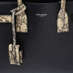 Pre Owned Saint Laurent Black Leather and Python Baby Classic Sac De Jour Tote