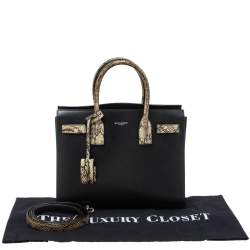 Pre Owned Saint Laurent Black Leather and Python Baby Classic Sac De Jour Tote