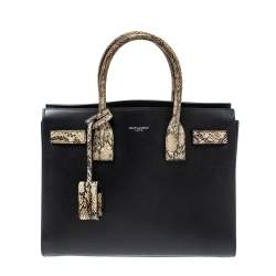 Pre Owned Saint Laurent Black Leather and Python Baby Classic Sac De Jour Tote