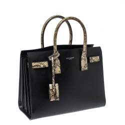 Pre Owned Saint Laurent Black Leather and Python Baby Classic Sac De Jour Tote