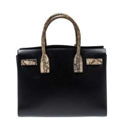 Pre Owned Saint Laurent Black Leather and Python Baby Classic Sac De Jour Tote