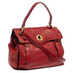 مملوكة مسبقًا Yves Saint Laurent Red Leather And Canvas Medium Muse Two Satchel