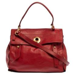 مملوكة مسبقًا Yves Saint Laurent Red Leather And Canvas Medium Muse Two Satchel
