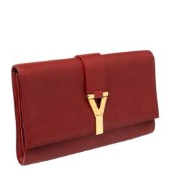 مملوكة مسبقًا حقيبة كلتش سان لوران واى-ليغن جلد منقوشة حمراء  