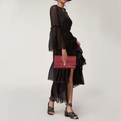 مملوكة مسبقًا حقيبة كلتش سان لوران واى-ليغن جلد منقوشة حمراء  