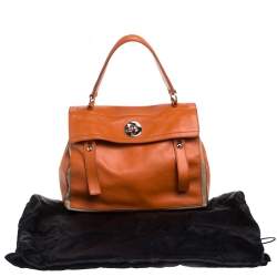 Pre Owned حقيبة ساتشل ايف سان لوران موس تو جلد و كانفاس بيج/برتقالي 