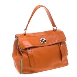 Pre Owned حقيبة ساتشل ايف سان لوران موس تو جلد و كانفاس بيج/برتقالي 