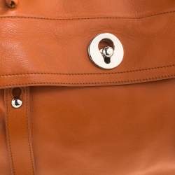 Pre Owned حقيبة ساتشل ايف سان لوران موس تو جلد و كانفاس بيج/برتقالي 