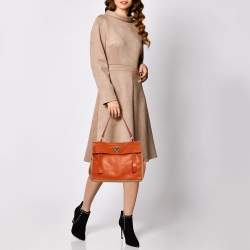 Pre Owned حقيبة ساتشل ايف سان لوران موس تو جلد و كانفاس بيج/برتقالي 