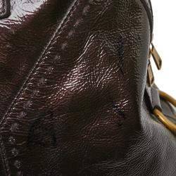 Pre Owned Yves Saint Laurent Plum Patent Leather Oversized Muse Satchel