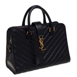 Pre Owned Saint Laurent Black Matelasse Leather Small Monogram Cabas Tote