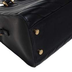 Pre Owned Saint Laurent Black Matelasse Leather Small Monogram Cabas Tote