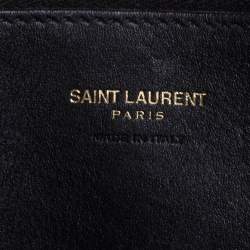 Pre Owned Saint Laurent Black Matelasse Leather Small Monogram Cabas Tote