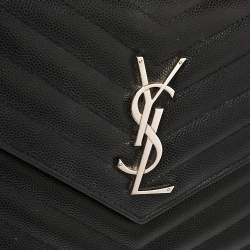 Pre Owned Saint Laurent Black Matelasse Leather Monogram Envelope Wallet on Chain
