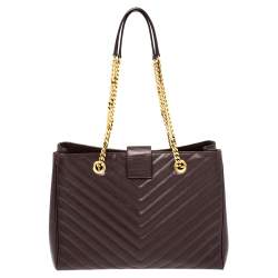 Pre Owned Saint Laurent Burgundy Matelassé Leather Cassandre Shopper Tote