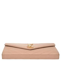 Pre Owned Saint Laurent Pink Matelasse Leather Monogram Envelope Wallet on Chain
