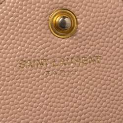 Pre Owned Saint Laurent Pink Matelasse Leather Monogram Envelope Wallet on Chain