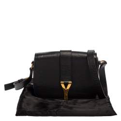 Pre Owned Yves Saint Laurent Black Leather Y-Ligne Flap Crossbody Bag