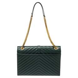 Pre Owned Saint Laurent Green Matelasse Leather Large Cassandre Flap Bag