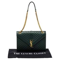 Pre Owned Saint Laurent Green Matelasse Leather Large Cassandre Flap Bag