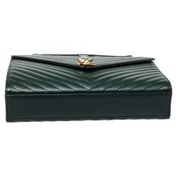 Pre Owned Saint Laurent Green Matelasse Leather Large Cassandre Flap Bag