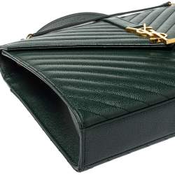 Pre Owned Saint Laurent Green Matelasse Leather Large Cassandre Flap Bag