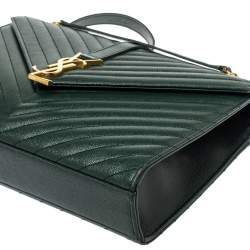 Pre Owned Saint Laurent Green Matelasse Leather Large Cassandre Flap Bag