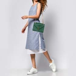 Pre Owned Saint Laurent Green Matelasse Leather Large Cassandre Flap Bag