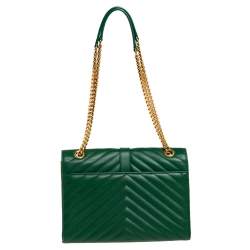 Pre Owned حقيبة سان لوران قلاب كاساندريه متوسطة جلد شيفرون أخضر