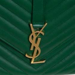 Pre Owned حقيبة سان لوران قلاب كاساندريه متوسطة جلد شيفرون أخضر