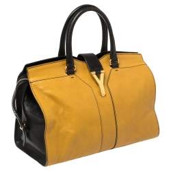 Pre Owned Yves Saint Laurent Mustard/Black Leather Medium Cabas Y-Ligne Tote