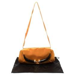 Pre Owned Yves Saint Laurent Orange Satin Horn Embellished Flap Shoulder Bag