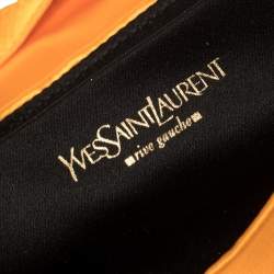 Pre Owned Yves Saint Laurent Orange Satin Horn Embellished Flap Shoulder Bag