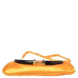 Pre Owned Yves Saint Laurent Orange Satin Horn Embellished Flap Shoulder Bag