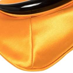 Pre Owned Yves Saint Laurent Orange Satin Horn Embellished Flap Shoulder Bag