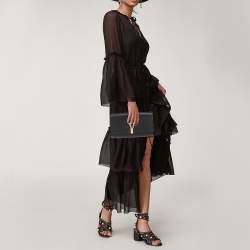 Pre Owned Yves Saint Laurent Black Textured Leather Y-Ligne Clutch