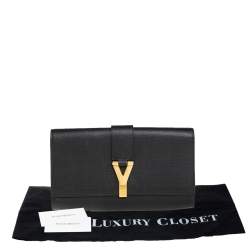 Pre Owned Yves Saint Laurent Black Textured Leather Y-Ligne Clutch