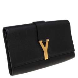 Pre Owned Yves Saint Laurent Black Textured Leather Y-Ligne Clutch