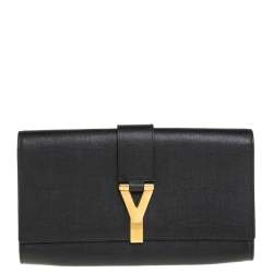 Pre Owned Yves Saint Laurent Black Textured Leather Y-Ligne Clutch