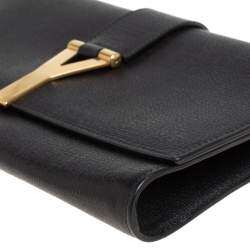 Pre Owned Yves Saint Laurent Black Textured Leather Y-Ligne Clutch