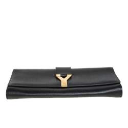 Pre Owned Yves Saint Laurent Black Textured Leather Y-Ligne Clutch