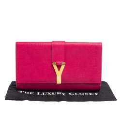 Pre Owned Yves Saint Laurent Pink Leather Y-Ligne Clutch