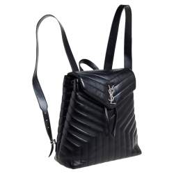 Pre Owned Saint Laurent Black Y Quilted Leather Loulou Backpack