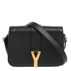 Pre Owned Yves Saint Laurent Black Leather Y-Ligne Flap Shoulder Bag
