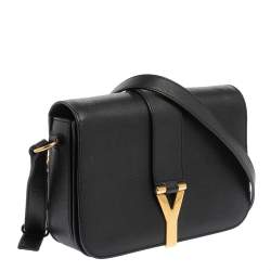 Pre Owned Yves Saint Laurent Black Leather Y-Ligne Flap Shoulder Bag