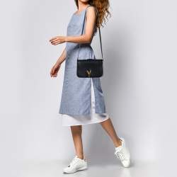 Pre Owned Yves Saint Laurent Black Leather Y-Ligne Flap Shoulder Bag