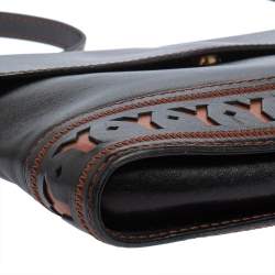 مملوكة مسبقًا حقيبة كتف ايف سان لوران فينتدج حرف شعار الماركة جلد بني وأسود