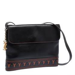 مملوكة مسبقًا حقيبة كتف ايف سان لوران فينتدج حرف شعار الماركة جلد بني وأسود