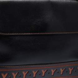 مملوكة مسبقًا حقيبة كتف ايف سان لوران فينتدج حرف شعار الماركة جلد بني وأسود