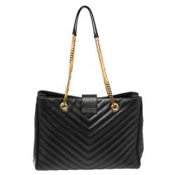 Pre Owned Saint Laurent Black Matelasse Leather Cassandre Shopper Tote